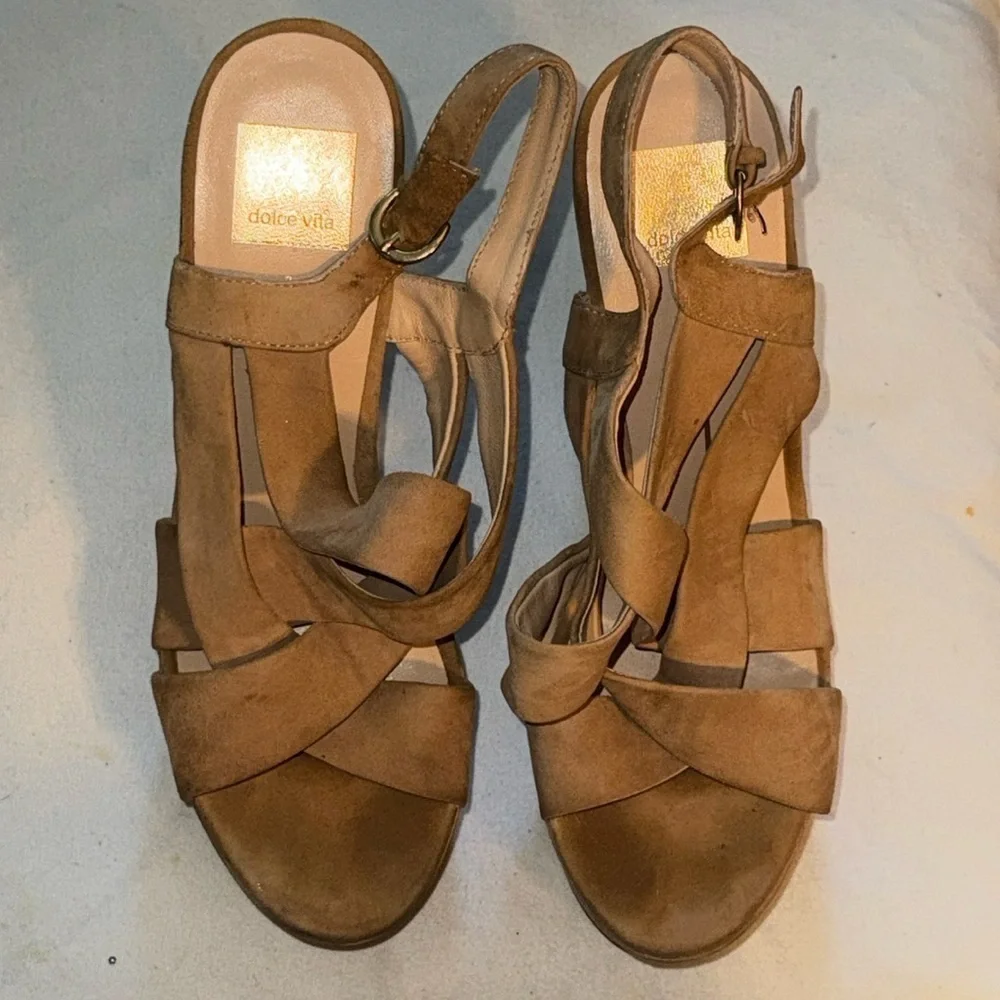 Dolce Vita camel tan suede platform heels straps sling‎ back Sz 9